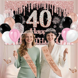 40th Birthday Decorations Women 49pcs Black Rose Gold Black Happy