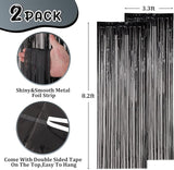 Voircoloria 2 Pack Black Foil Fringe Backdrop Curtains, Tinsel