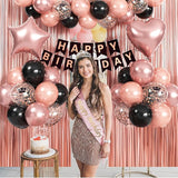 Rose Gold Birthday Decorations Black & Rose Gold Balloons Happy