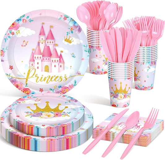 168 Pcs Princess Party Decorations Princess Plates and Napkins