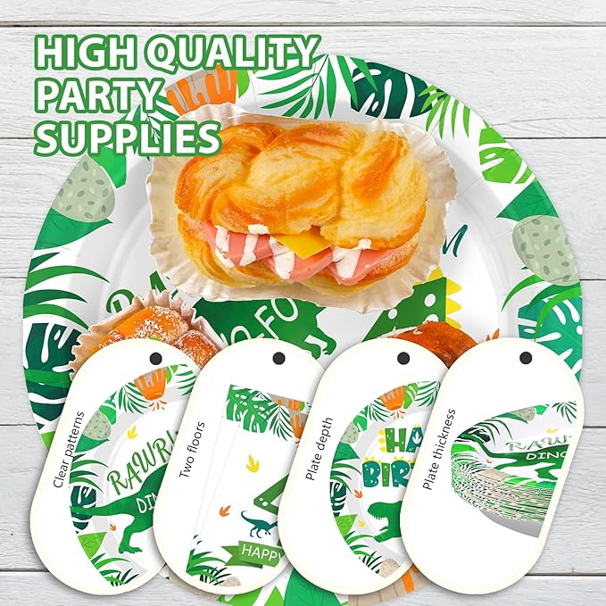 96Pcs Dinosaur 4th Birthday Decorations Dinosaur 4th Birthday Plates