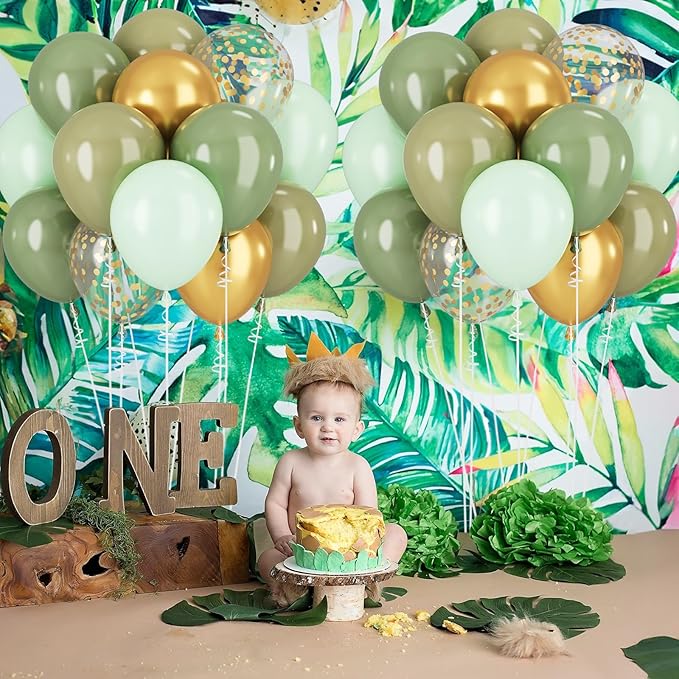 Green and Gold Balloons Sage Green Gold Confetti Balloons for Jungle