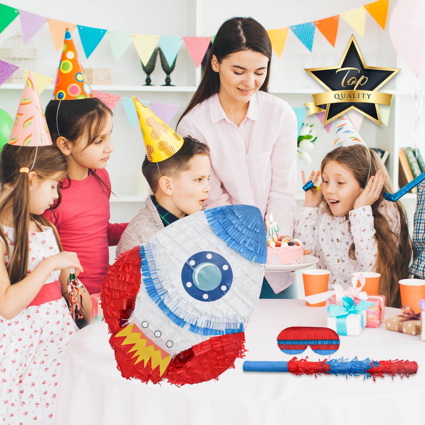 Birchio Rocket Pinatas Bundle with a Blindfold and Bat(16.5x11.4x4