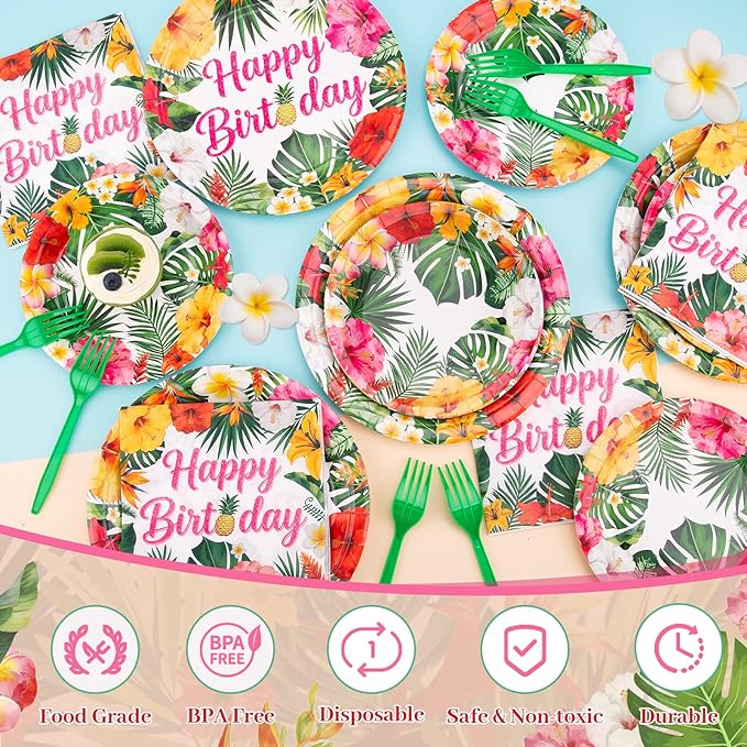 Hawaiian Birthday Party Decorations 99Pcs Aloha Party Plates Serve