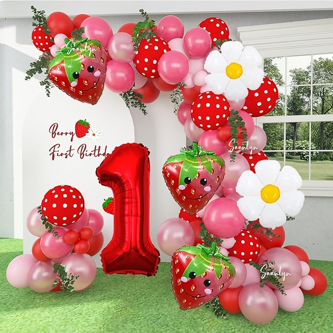 Berry First Birthday Decor 127Pcs Strawberry Balloon Arch Kit with