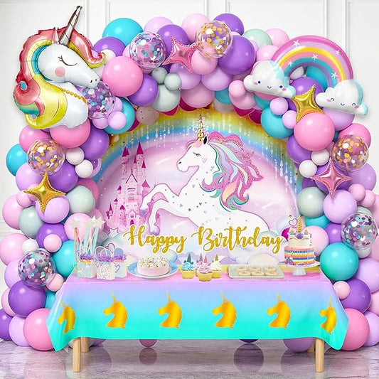 144Pcs Purple Unicorn Party Decorations Birthday Supplies for Girls