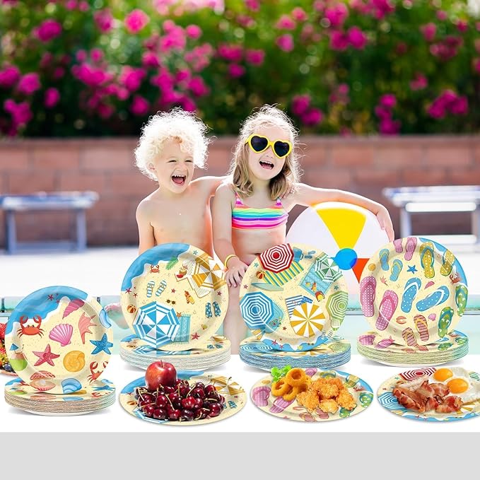100Pcs Summer Beach Party Plates Hawaiian 9 Inch Dinner Dessert