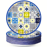 50PCS Capri Lemon Party Supplies 7"Capri Lemon Paper Plates Blue Tiles