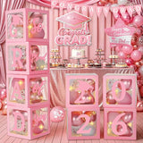Pink Graduation Decorations Class of 2026 - Set of 4 Balloons Boxes