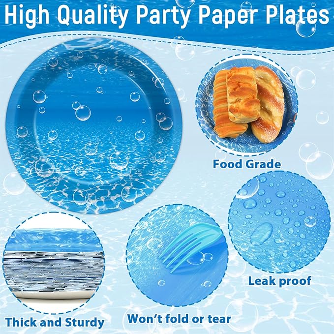 200PCS Ocean Sea Party Plates and Napkins Under the Sea Bubbles