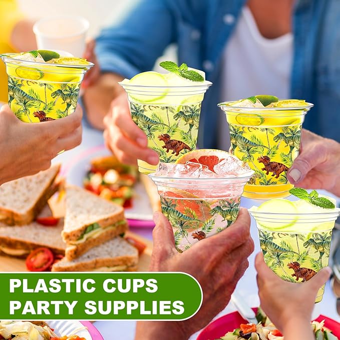 100 Pcs Dinosaur Plastic Disposable Cups 12 oz Summer Party Cups