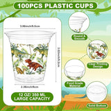 100 Pcs Dinosaur Plastic Disposable Cups 12 oz Summer Party Cups