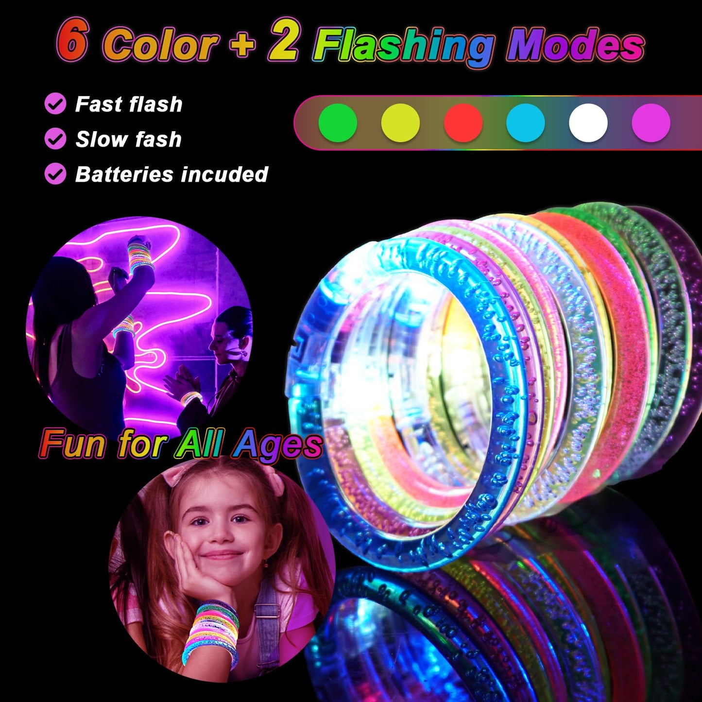 OLUPP 28 Pack Glow Bracelets, Glow in the Dark Party Supplies, 6 Color