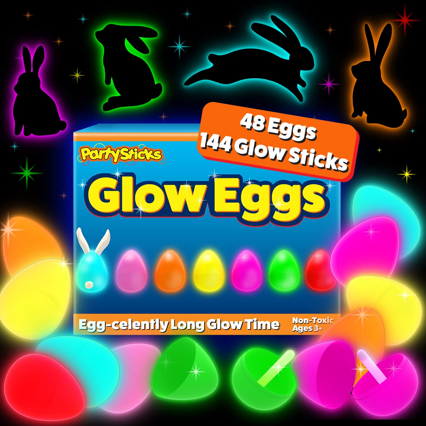 PartySticks 48 Easter Glow Eggs & 144 mini Glow Sticks 192pcs Total,