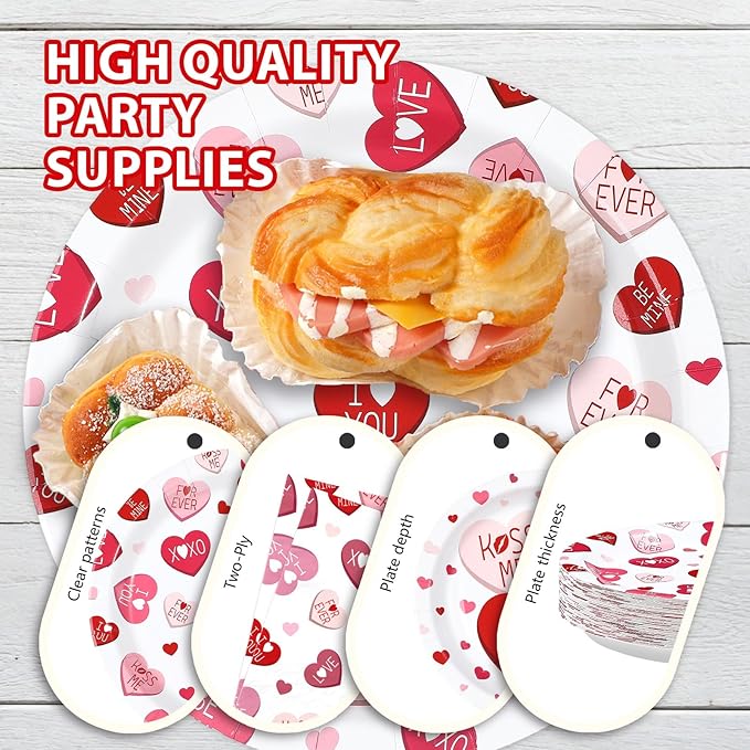 200Pcs Valentine's Day Party Supplies Pink Ture Love Heart Plates