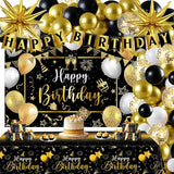 Black Gold Birthday Party Decorations for Men Women 63Pcs Black and