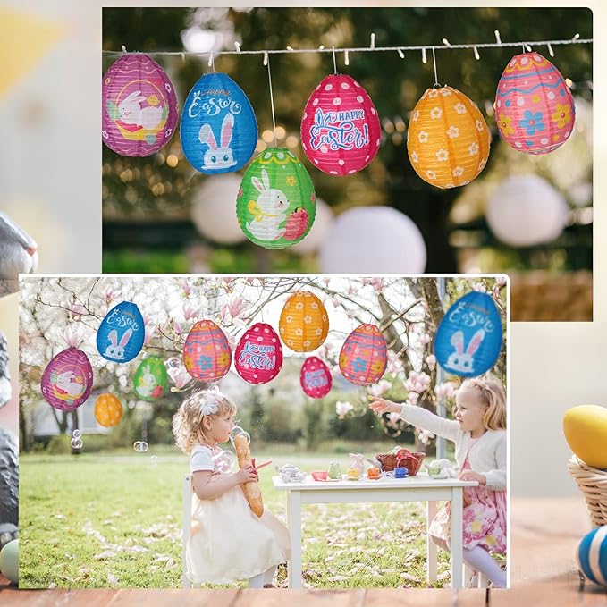 12 Pcs Easter Party Hanging Paper Lanterns Easter Eggs Bunny Chick
