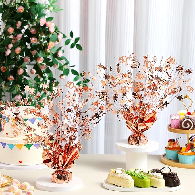 3 Pcs 50th Rose Gold Birthday Decorations for Table Centerpieces