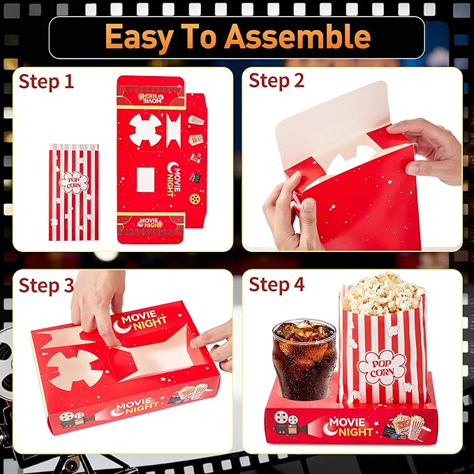24Pcs Movie Night Supplies Disposable Paper Movie Snack Trays 12ct