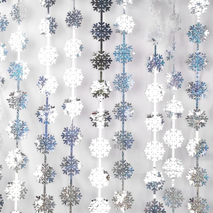 BRAVESHINE Silver Party Snowflake Backdrop - 2 Pack Hanging Foil