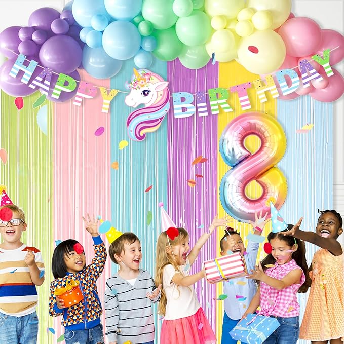 Unicorn 8th Birthday Party Decorations Rainbow Banner Balloons No.8