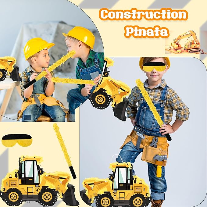 Construction Dump Truck Pinata with Pinata Bat Blindfold Confetti