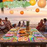 240 Pcs Hibiscus Party Square Plates and Napkins Hawaiian Theme