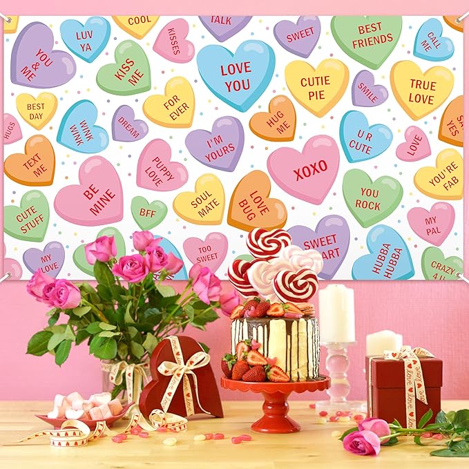 Xtralarge Valentine's Day Conversation Heart Backdrop Banner