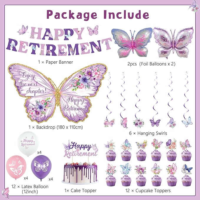 Butterfly Retirement Decorations Purple Happy Retirement Banner