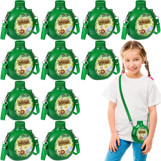 Eaasty 12 Set Jungle Safari Party Supplies Kids Canteens with Strap