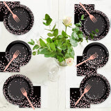 96PCS Black and Rose Gold Party Supplies Rose Gold Paper Plates