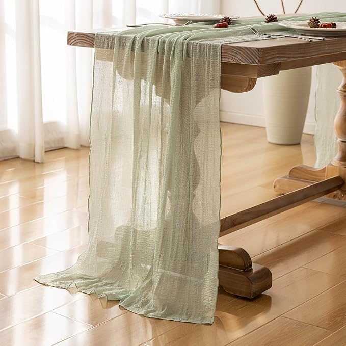 Keketoarrange Sage Green Table Runner Easter Decor Cheesecloth 120