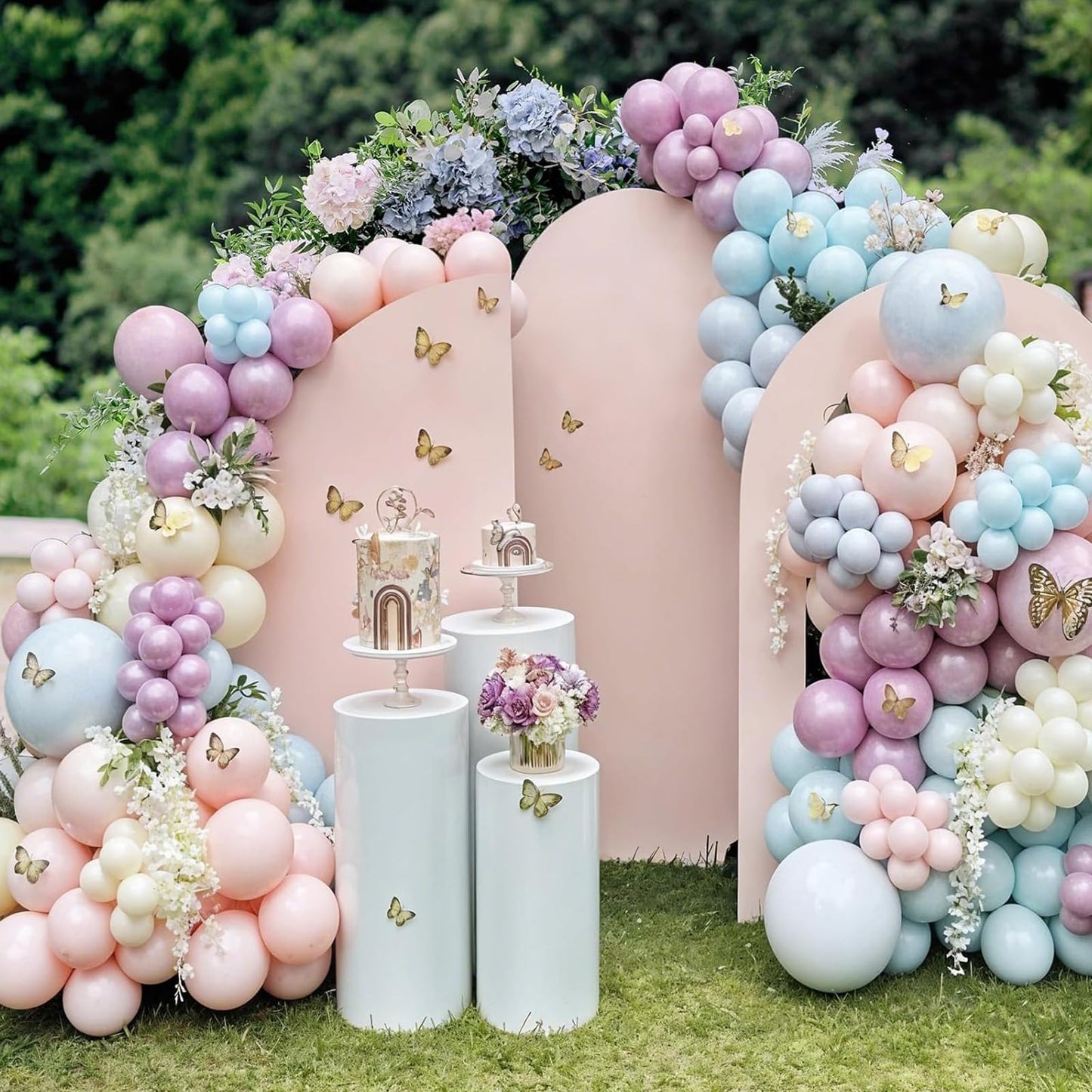 Pastel Balloon Arch Kit,122Pcs Pink Blue Yellow Purple Metallic Gold
