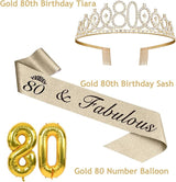 80th Birthday Decorations for Women Gold with 80th Birthday Sash and