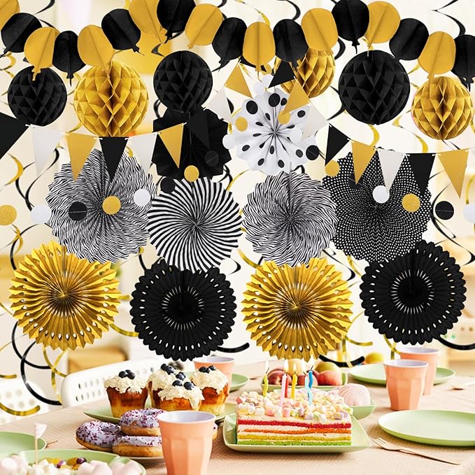 Black Gold Party Decorations, New Years Eve Party Supplies Easy