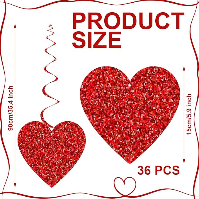 36 Pcs Valentine's Day Hanging Decorations Heart Hanging Swirl