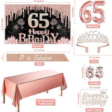 65th Birthday Decorations for Women with Banner Rose Gold Tablecloth