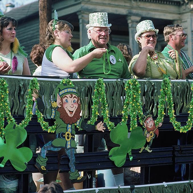 St Patricks Day Garland Decor 50Ft Glitter Tinsel Irish Shamrock