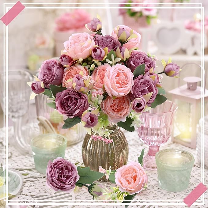 8 Bundles Artificial Peonies Flowers Boho Faux Flowers Arrangements #3