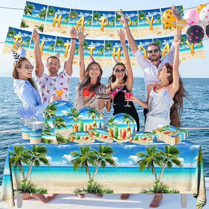 Beach Birthday Party Decorations 142PCS Beach Party Paper Plates
