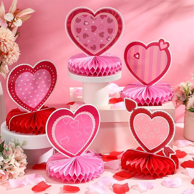 12 Pcs Valentine's Day Honeycomb Centerpieces Valentines Table
