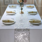 Snowkingdom Silver Table Runner, Sequin Glitter Foil Metallic Mesh