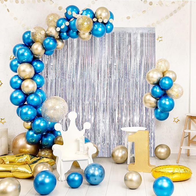 Silver Metallic Tinsel Foil Fringe Curtains, 4 Pack 3.3x8.3 Feet