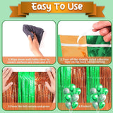 Voircoloria 3 Pack 3.3 x 8.2 ft Green and Brown Foil Fringe Backdrop