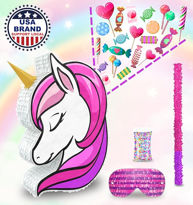 Unicorn Pinata 4 Piece Set 16”x10” Perfect for Unicorn Theme