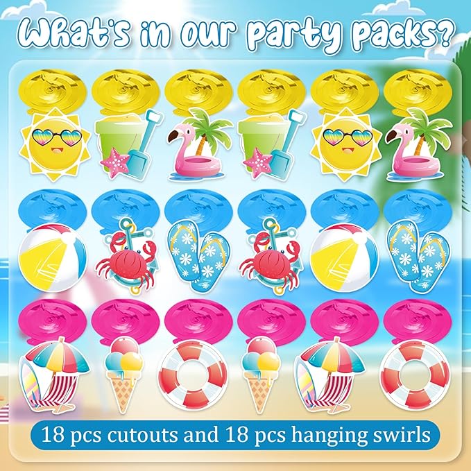 Summer Pool Hanging Swirls, 36Pcs Pool Beach Ceiling Hanging Decor