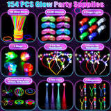 SHQDD 154PCS Glow in the Dark Party Supplies, Neon Party Accessories