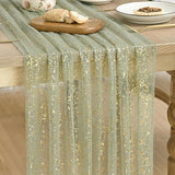 Artoid Mode Sage Green Gold Gauze Table Runner 59x120 Inch 10FT,