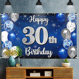 Happy 30th Birthday Decorations 30th Blue & Silver Balloon Large