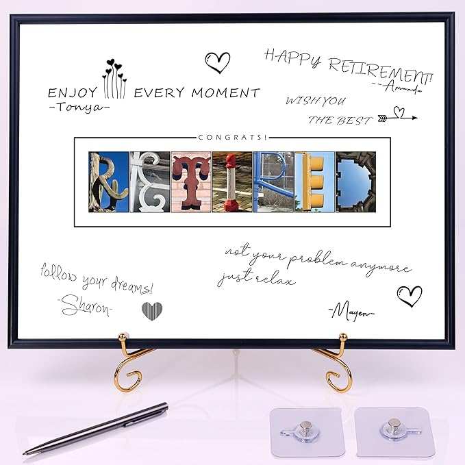 Framed Black Retirement Decorations Guest Book for Men/Women
